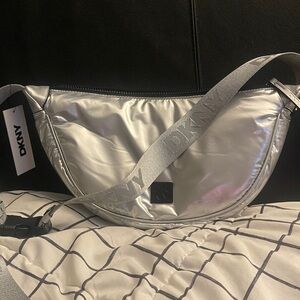 DKNY Sylvie Metallic Silver Cresent Shoulder/Fannie pck Bag